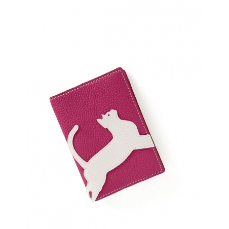 'En L'Air Voyage Chat' Étui de Passeport Cuir Nappa Fuchsia