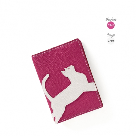 'En L'Air Voyage Chat' Étui de Passeport Cuir Nappa Fuchsia
