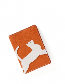 'En L'Air Voyage Chat' Étui de Passeport Cuir Nappa Orange