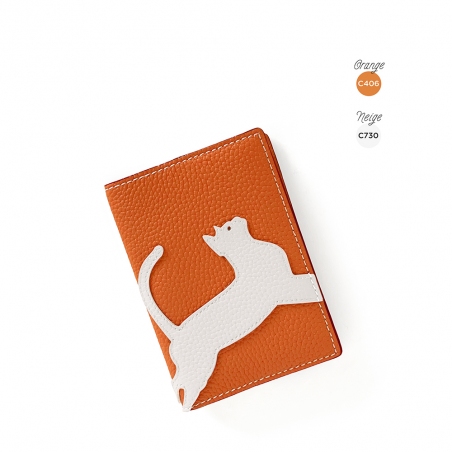 'En L'Air Voyage Chat' Étui de Passeport Cuir Nappa Orange