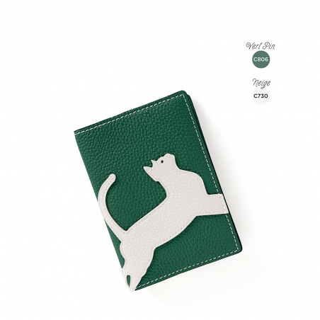 'En L'Air Voyage Chat' Nappa Leather passport Holder Vert Pin