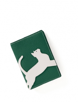 'En L'Air Voyage Chat' Nappa Leather passport Holder Vert Pin
