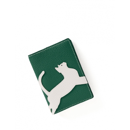 'En L'Air Voyage Chat' Étui de Passeport Cuir Nappa Vert Pin