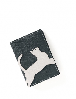 'En L'Air Voyage Chat' Nappa Leather passport Holder Ardoise