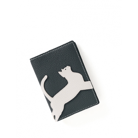 'En L'Air Voyage Chat' Nappa Leather passport Holder Ardoise