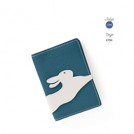 'En L'Air Voyage Lièvre' Étui de Passeport Cuir Nappa Indigo