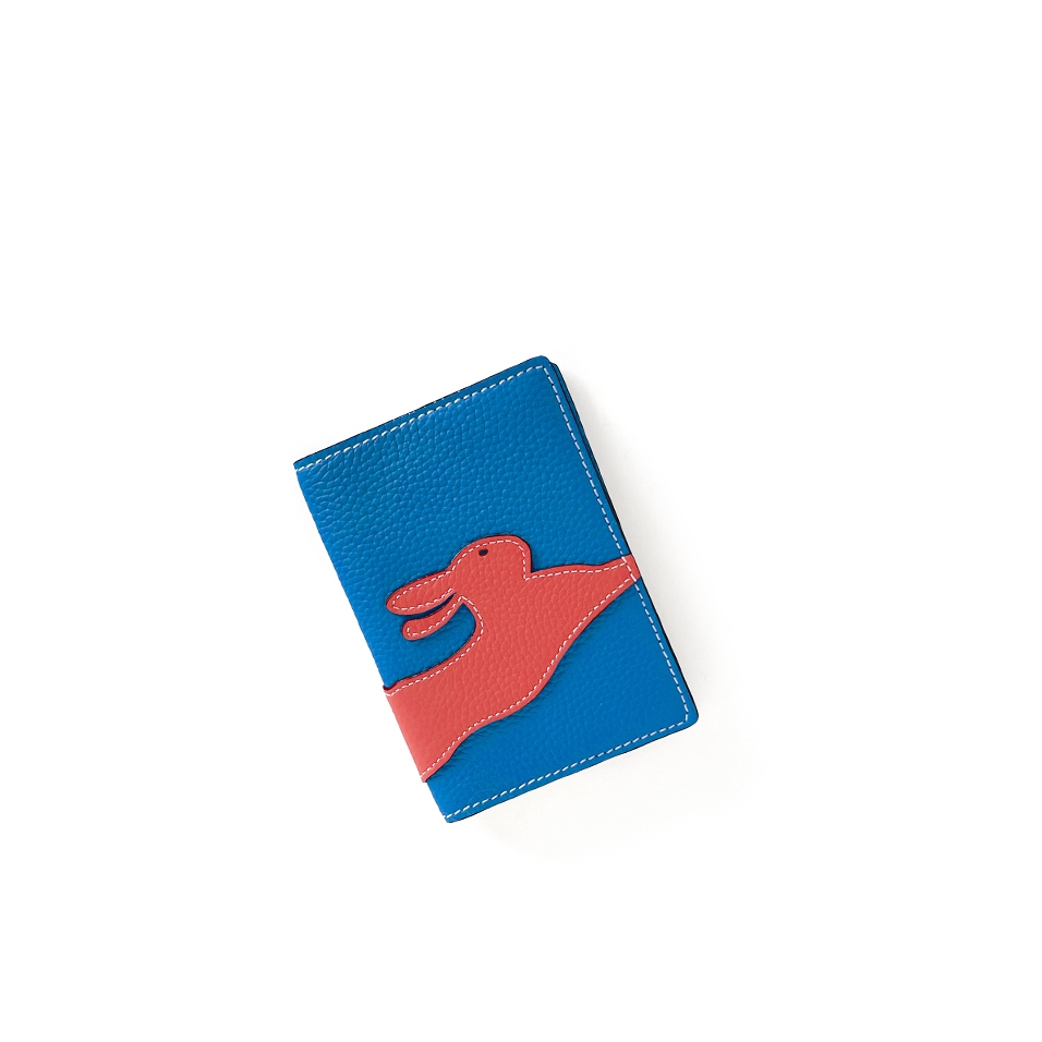 'En L'Air Voyage Lièvre' Nappa Leather Passport Holder Cyan
