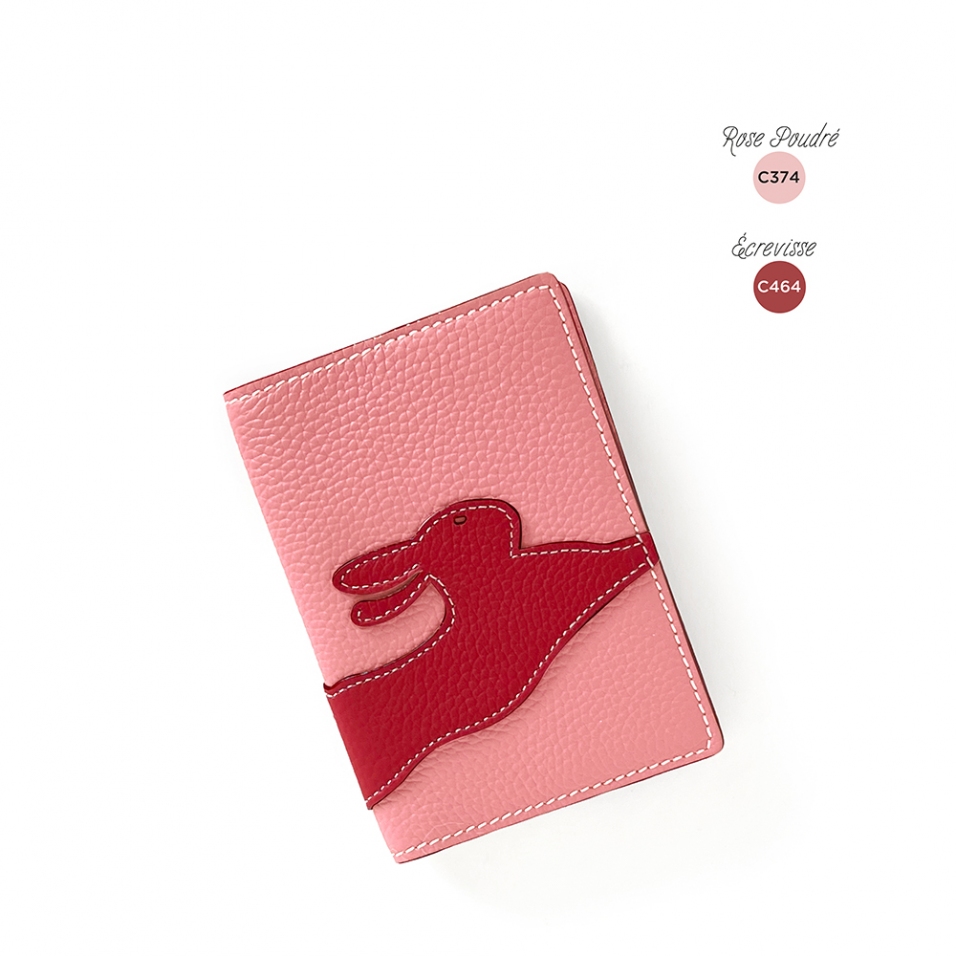 'En L'Air Voyage Lièvre' Étui de Passeport Cuir Nappa Rose Poudré
