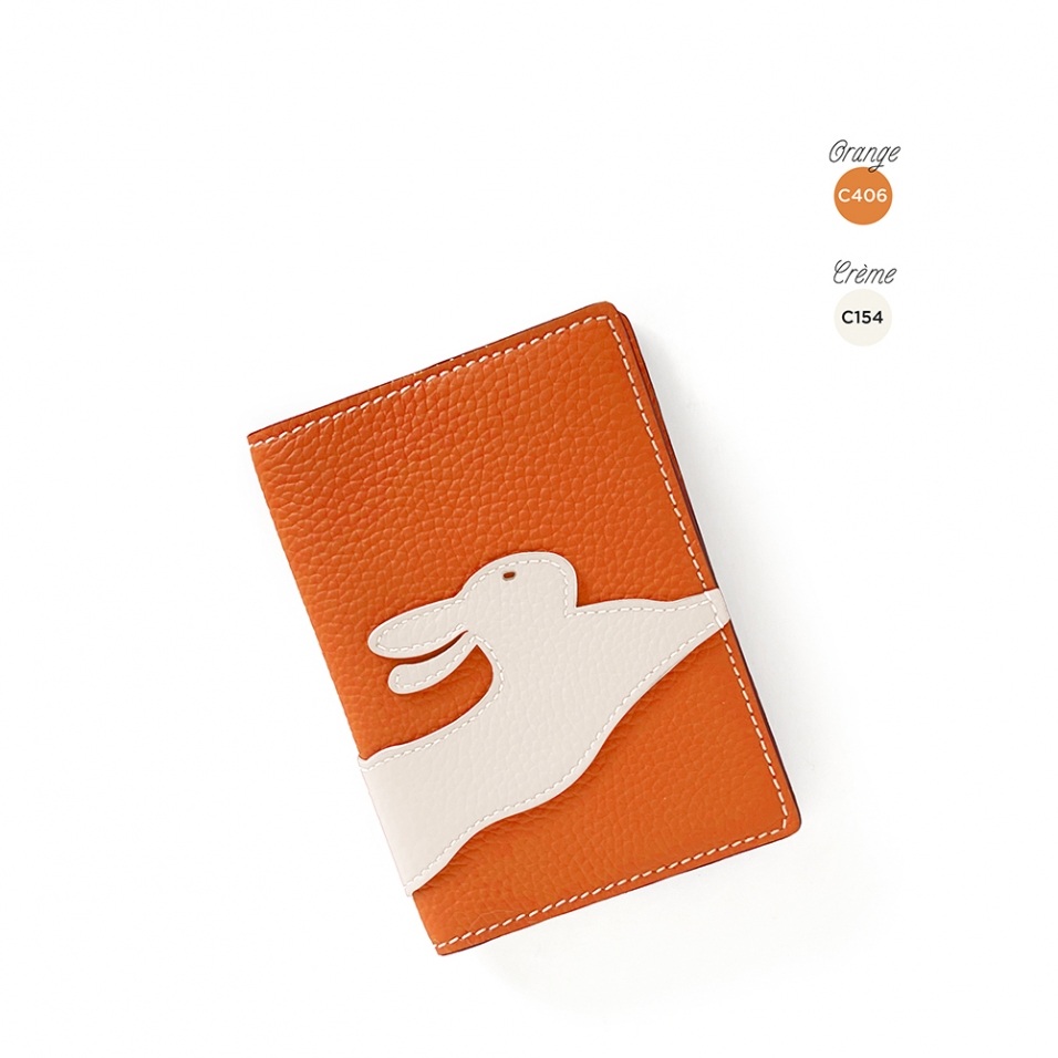 'En L'Air Voyage Lièvre' Étui de Passeport Cuir Nappa Orange