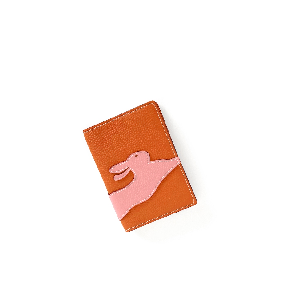 'En L'Air Voyage Lièvre' Étui de Passeport Cuir Nappa Orange