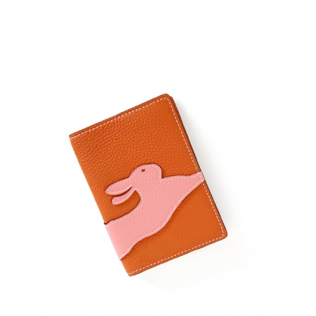 'En L'Air Voyage Lièvre' Nappa Leather Passport Holder Orange