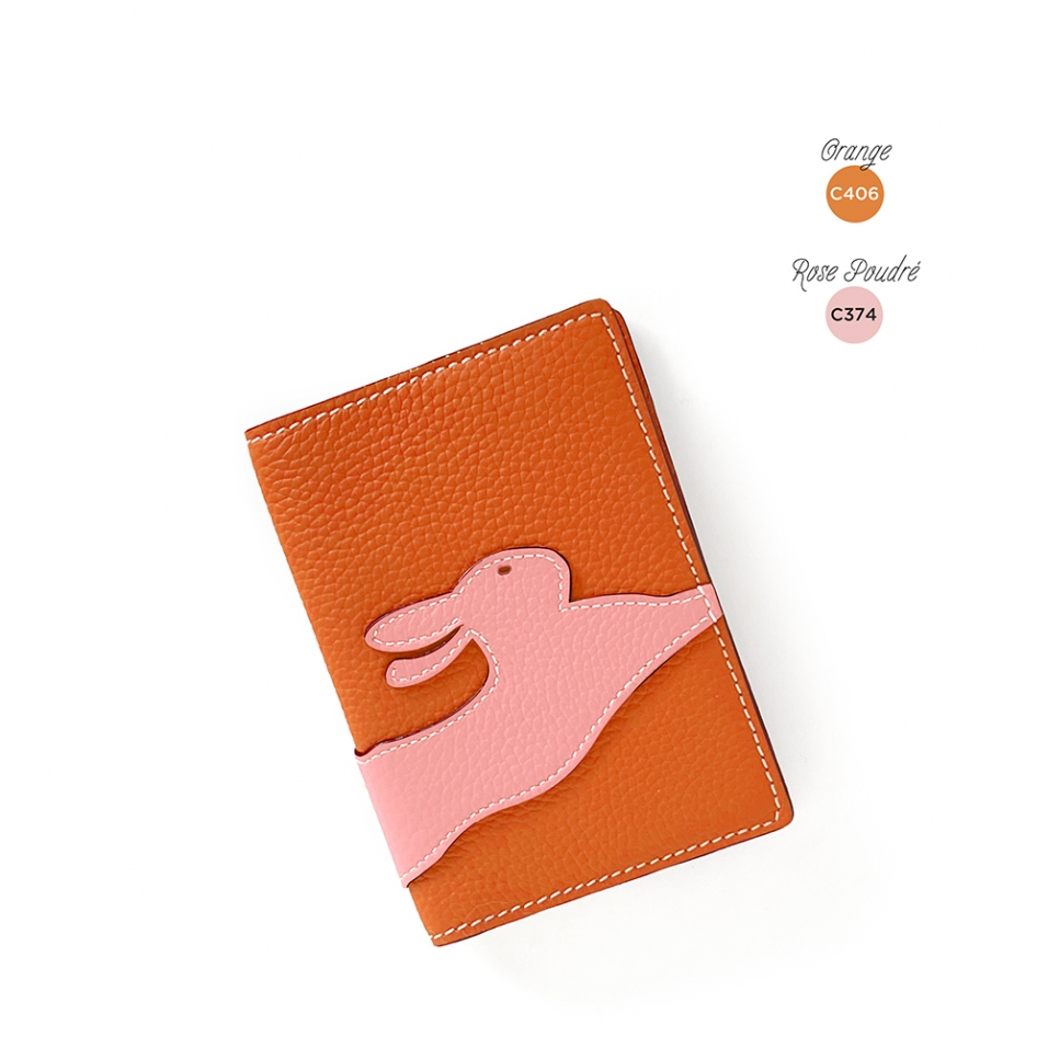 'En L'Air Voyage Lièvre' Étui de Passeport Cuir Nappa Orange