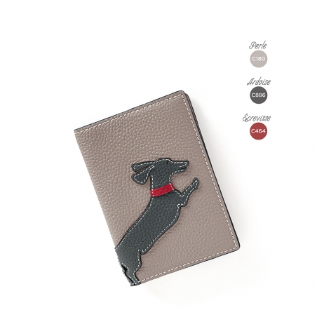 'En L'Air Voyage Téckel' Nappa Leather passport Holder Pearl Grey