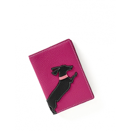 'En L'Air Voyage Téckel' Étui de Passeport Cuir Nappa Fuchsia