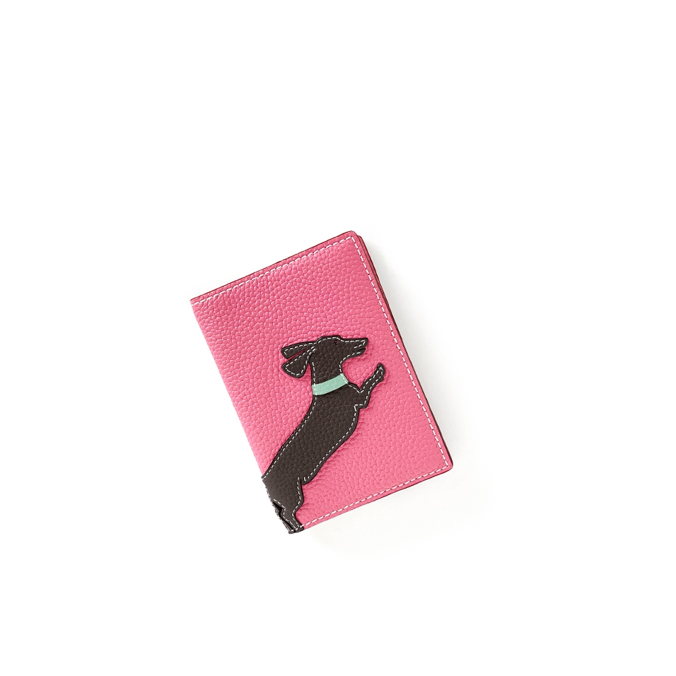 'En L'Air Voyage Téckel' Étui de Passeport Cuir Nappa Rose