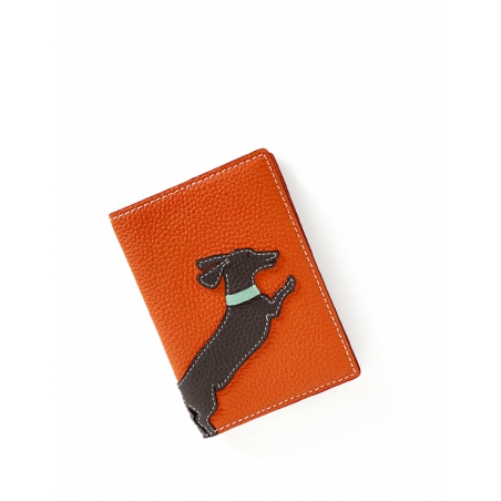 'En L'Air Voyage Téckel' Étui de Passeport Cuir Nappa Orange