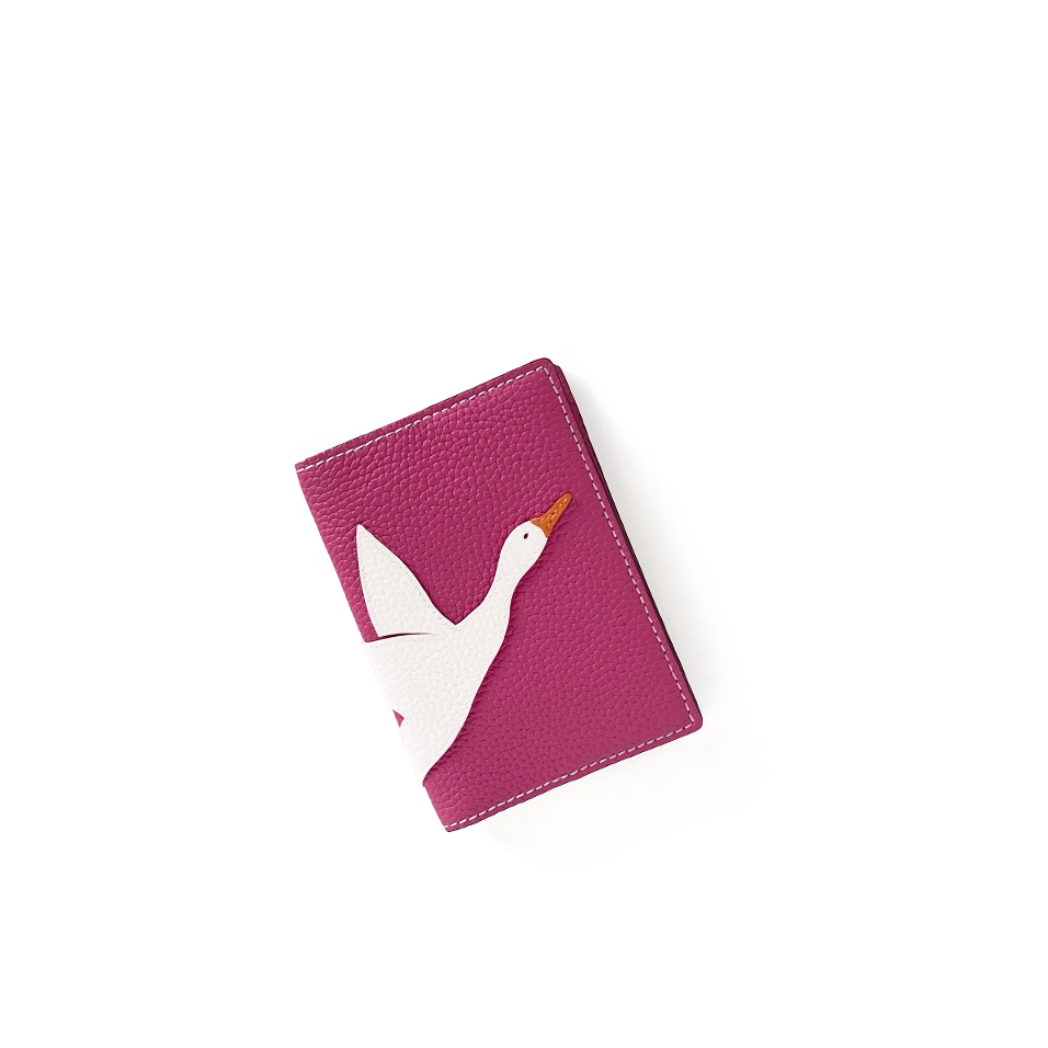 'En L'Air Voyage Oie' Étui de Passeport Cuir Nappa Fuchsia