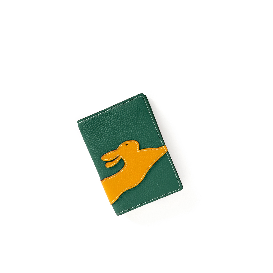 'En L'Air Voyage Lièvre' Étui de Passeport Cuir Nappa Vert Pin