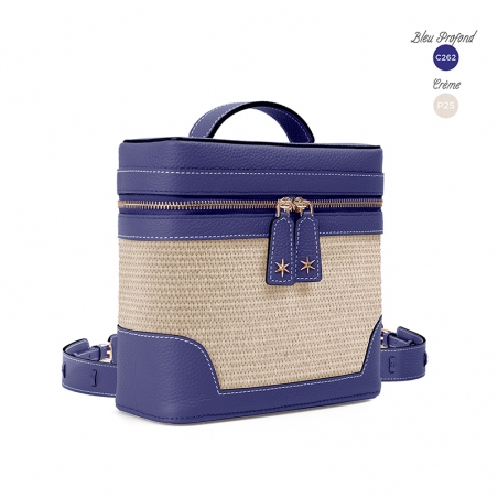 'Écrins Nacelle' Nappa Leather backpack Deep Blue & Crèm