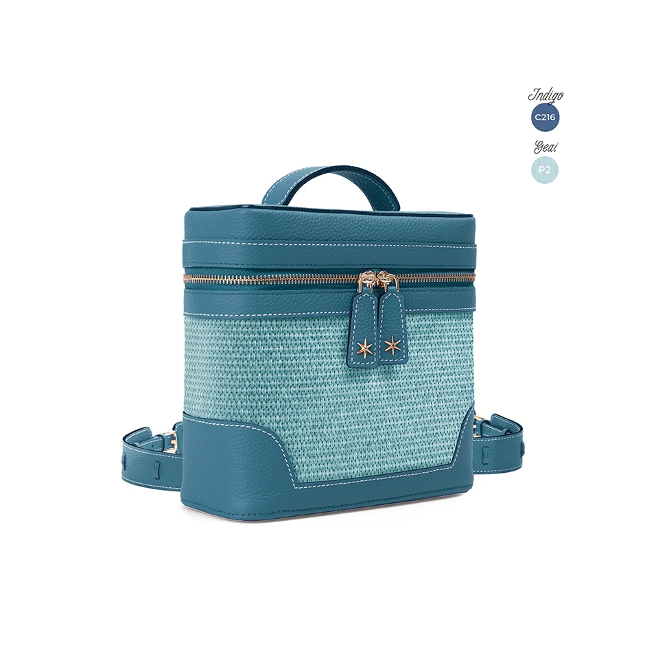 'Écrins Nacelle' Sac à dos Cuir Nappa Bleu Profond & Geai