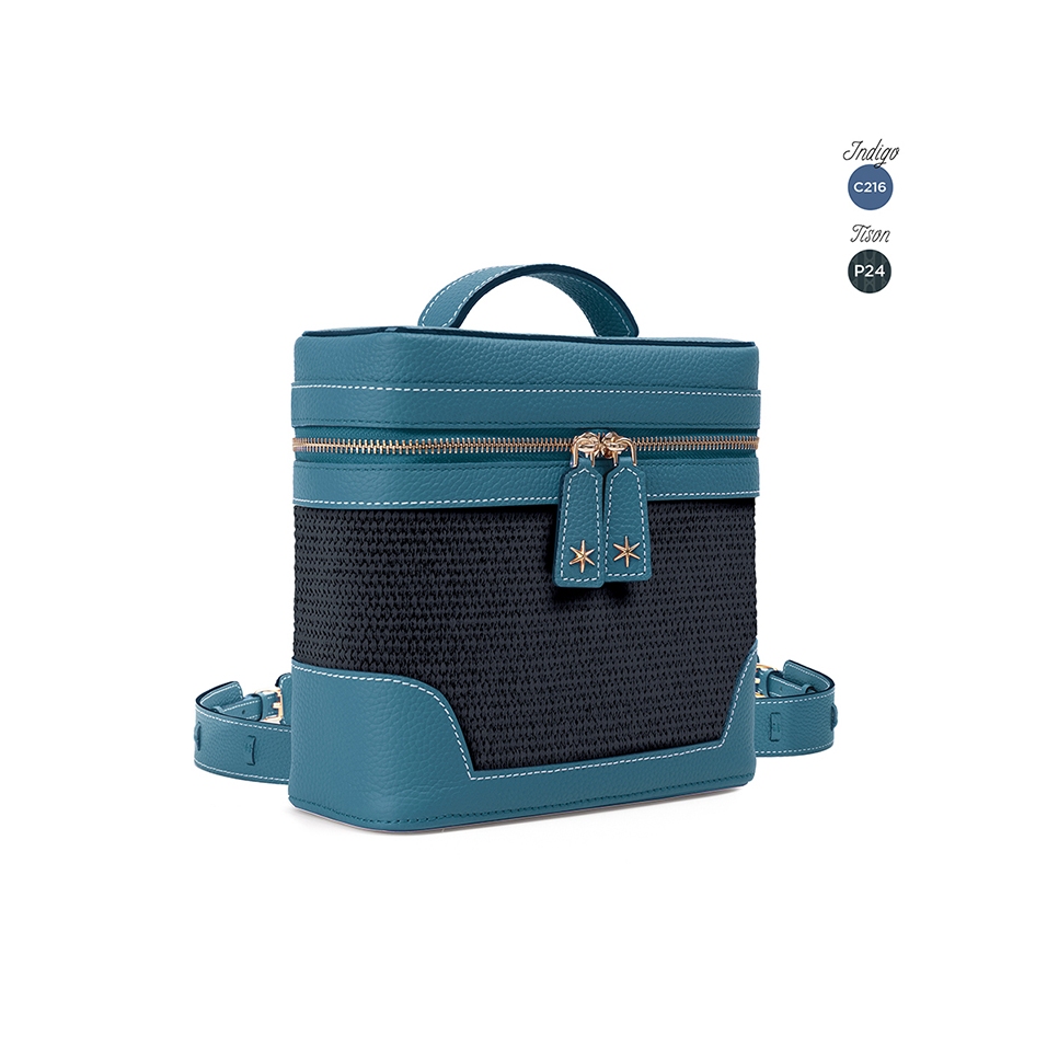 'Écrins Nacelle' Sac à dos Cuir Nappa Bleu Profond & Tison