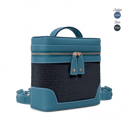 'Écrins Nacelle' Sac à dos Cuir Nappa Bleu Profond & Tison