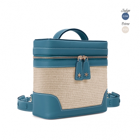 'Écrins Nacelle' Sac à dos Cuir Nappa Bleu Profond & Crème