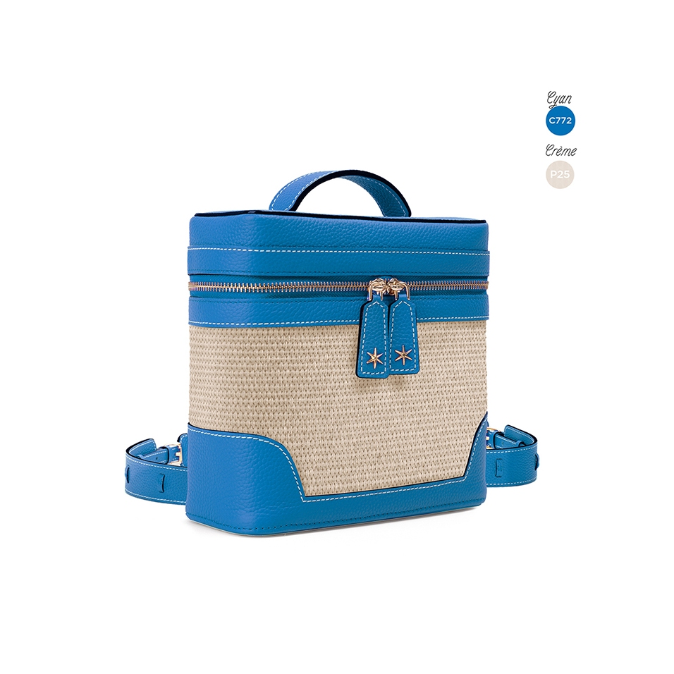 'Écrins Nacelle' Sac à dos Cuir Nappa Cyan & Crème