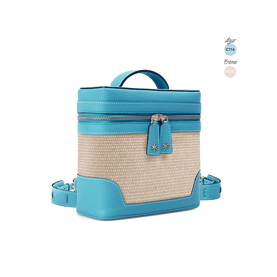 'Écrins Nacelle' Sac à dos Cuir Nappa Azur & Crème