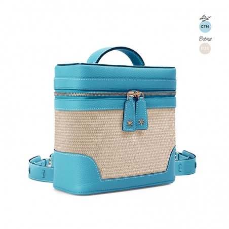 'Écrins Nacelle' Sac à dos Cuir Nappa Azur & Crème