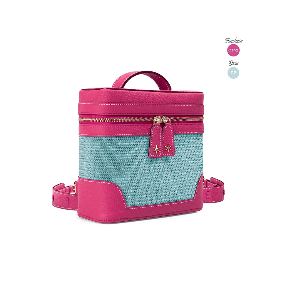 'Écrins Nacelle' Sac à dos Cuir Nappa Fuchsia & Geai