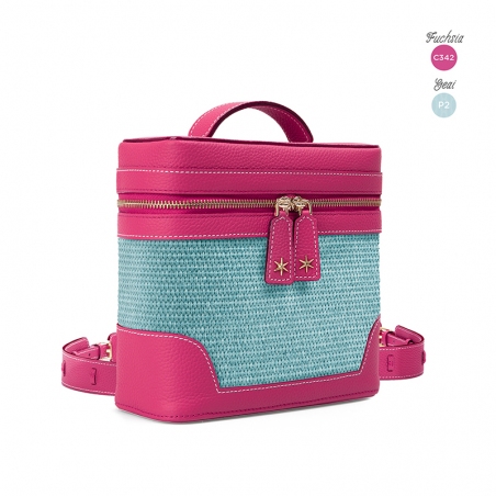 'Écrins Nacelle' Sac à dos Cuir Nappa Fuchsia & Geai