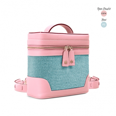 'Écrins Nacelle' Sac à dos Cuir Nappa Rose Poudré & Geai