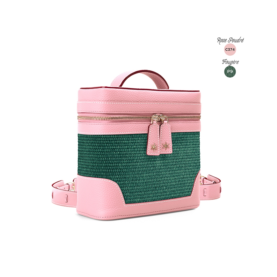 'Écrins Nacelle' Sac à dos Cuir Nappa Rose Poudré & Fougère