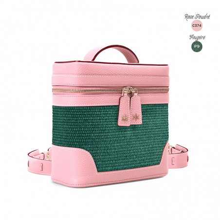 'Écrins Nacelle' Sac à dos Cuir Nappa Rose Poudré & Fougère