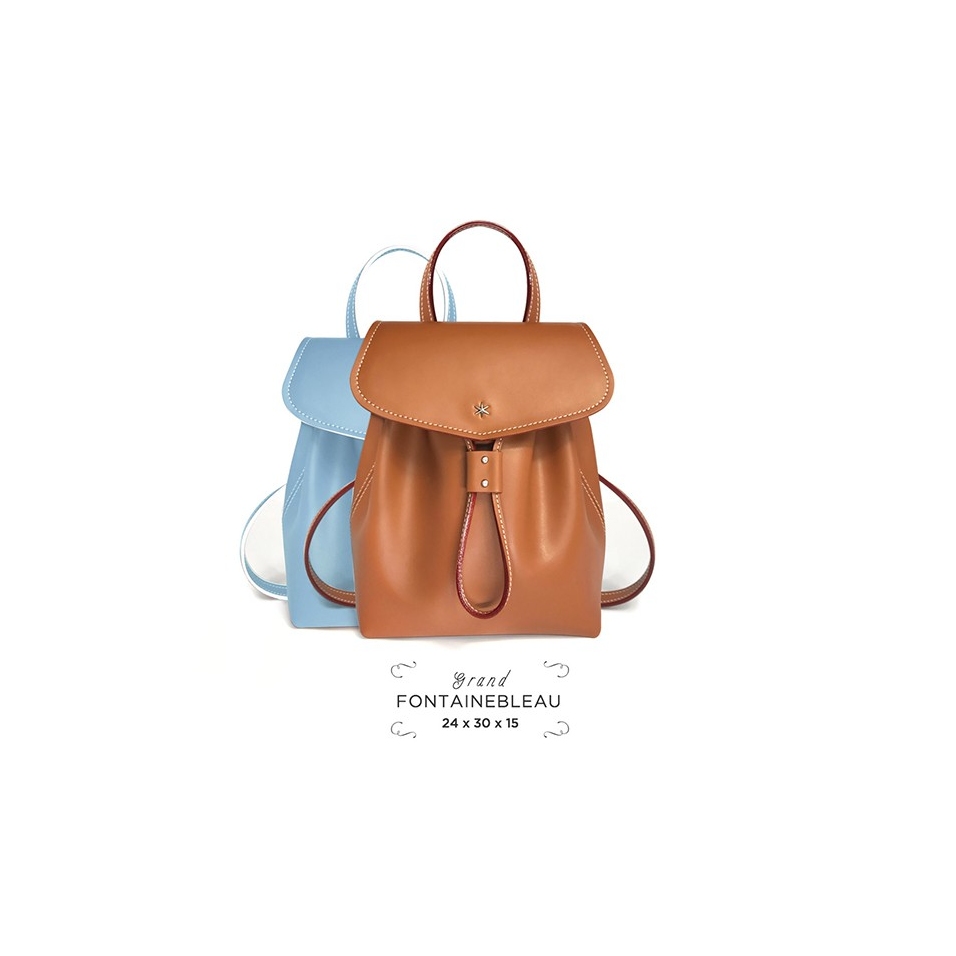 'Fontainebleau' Sac à dos Cuir Cognac & Or