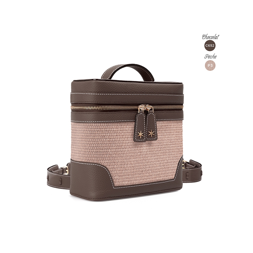 'Écrins Nacelle' Sac à dos Cuir Nappa Chocolat & Pèche