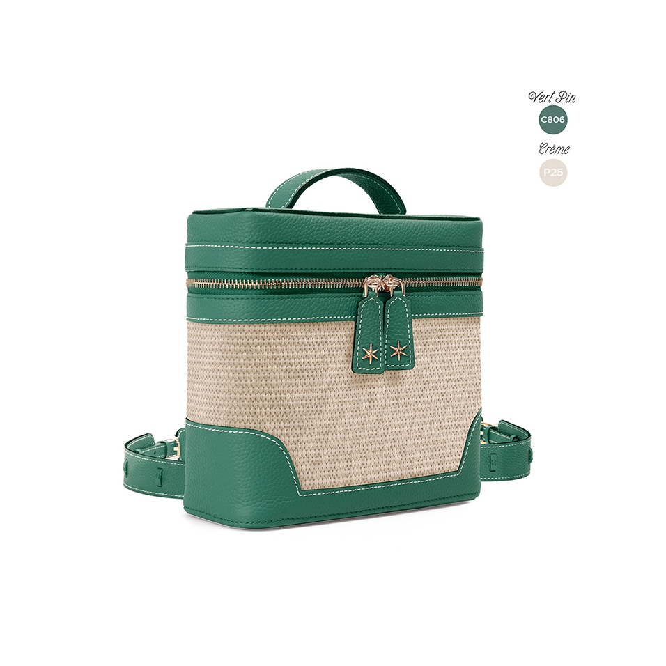 'Écrins Nacelle' Sac à dos Cuir Nappa Vert Pin & Crème