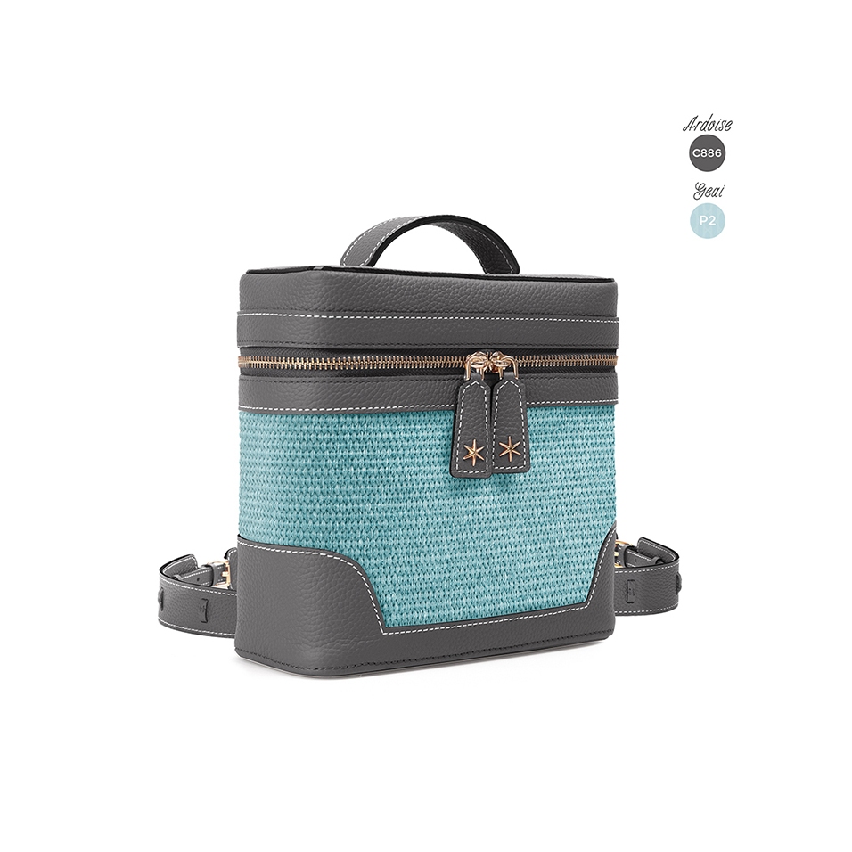 'Écrins Nacelle' Sac à dos Cuir Nappa Ardoise & Geai