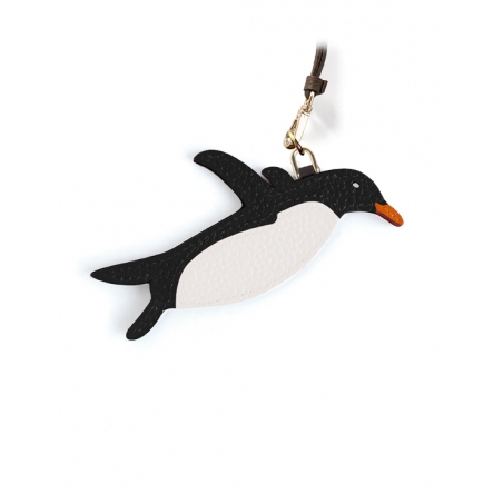 'En L'Air Clé Pingouin' Nappa Leather Key Chain and Charms Black & Gold