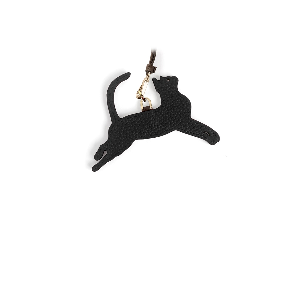 'En L'Air Clé Chat' Nappa Leather Key Chain and Charms Black & Gold