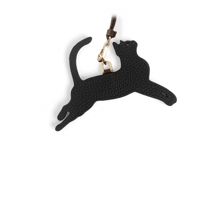 'En L'Air Clé Chat' Nappa Leather Key Chain and Charms Black & Gold