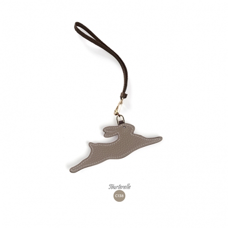 'En L'Air Clé Lièvre' Porte Clé et Charms en Cuir Nappa Tourterelle & Or
