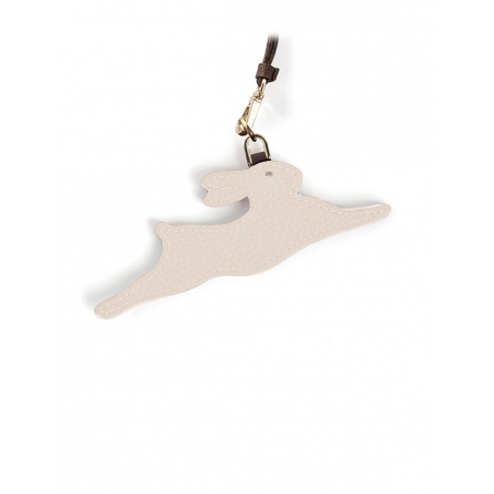 'En L'Air Clé Lièvre' Porte Clé et Charms en Cuir Nappa Crème & Or