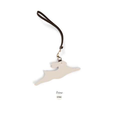 'En L'Air Clé Lièvre' Porte Clé et Charms en Cuir Nappa Crème & Or