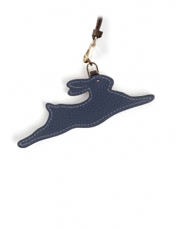'En L'Air Clé Lièvre' Nappa Leather Key Chain and Charms Navy Blue & Gold