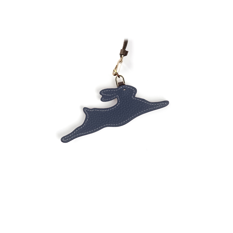 'En L'Air Clé Lièvre' Nappa Leather Key Chain and Charms Navy Blue & Gold