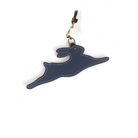 'En L'Air Clé Lièvre' Nappa Leather Key Chain and Charms Navy Blue & Gold