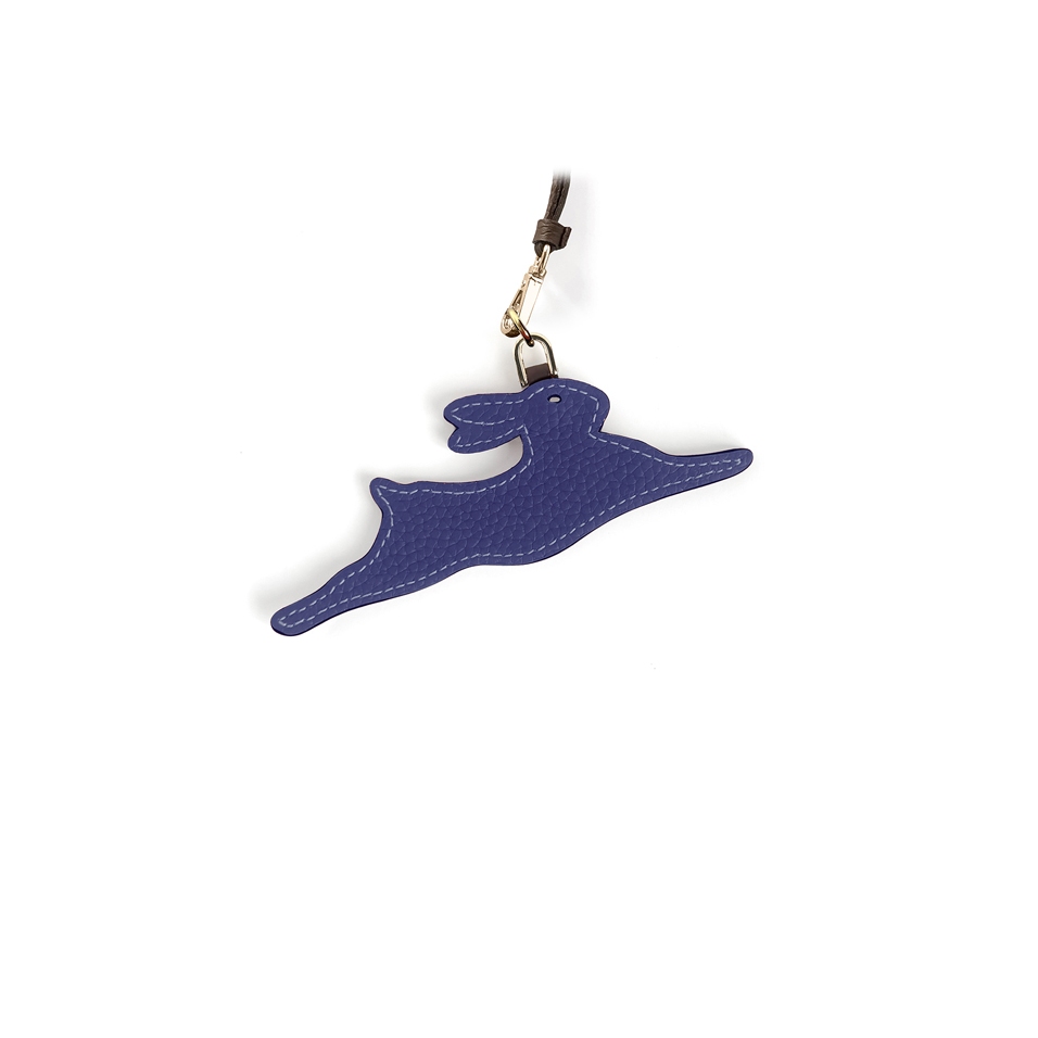 'En L'Air Clé Lièvre' Nappa Leather Key Chain and Charms Deep Blue & Gold