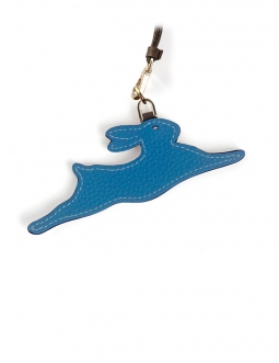 'En L'Air Clé Lièvre' Nappa Leather Key Chain and Charms Cyan & Gold